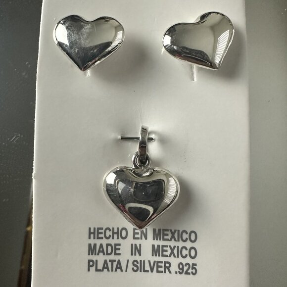 Silver 925 Set Earrings & Pendant Heart Taxco Valentine's Love Friends Couples - Picture 6 of 12